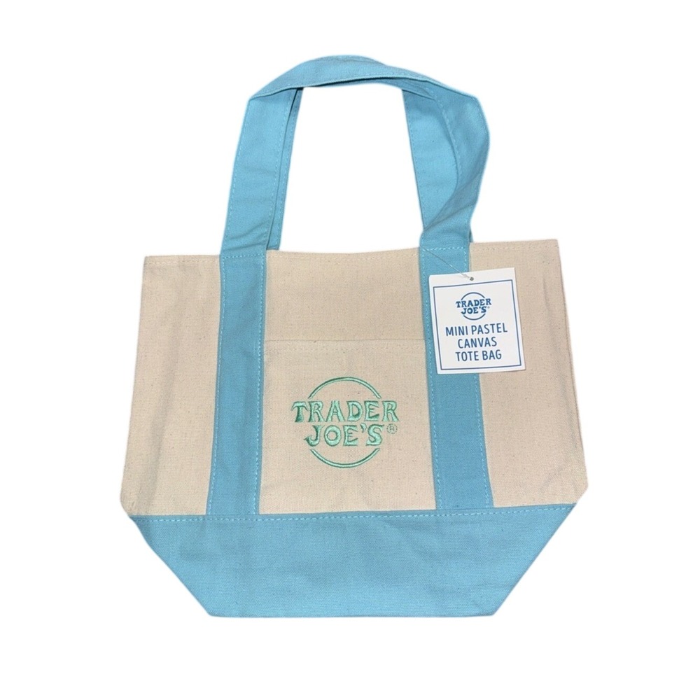 Trader Joe's Mini Pastel Blue Canvas Tote Bag